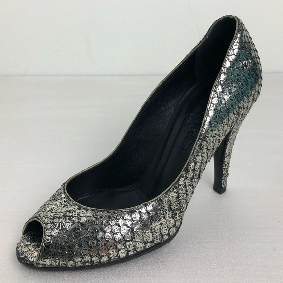 CHANEL Shoes - Chanel Snakeskin Metallic Pumps